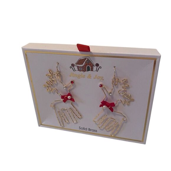 Jingle & Joy Solid Brass Reindeer Earrings. - Picture 3 of 6